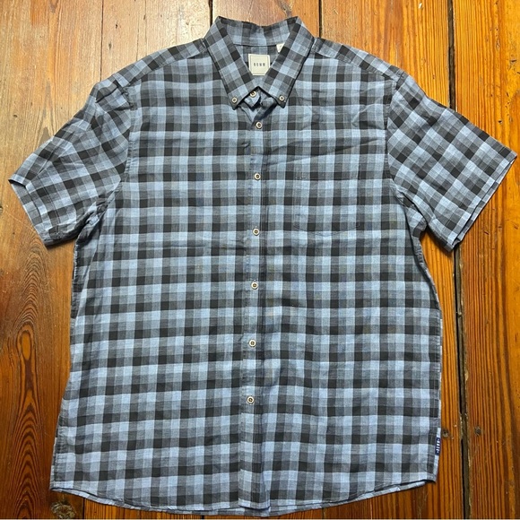 ROWM Mens Short Sleeve Button Down Size XL Blue Black Plaid Cotton Career School - Picture 1 of 8